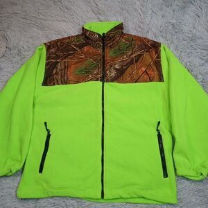 Trail Crest Sweatshirt Mens L Neon‎ Green Fleece Pockets Gorpcore Outdoors Camo